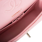 Chanel Pink Chevron Caviar Small Classic Double Flap Bag Light Gold Hardware