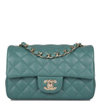 Chanel Mini Rectangular Flap Bag Green Lambskin Light Gold Hardware