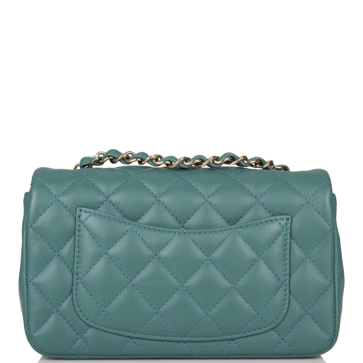 Chanel Mini Rectangular Flap Bag Green Lambskin Light Gold Hardware