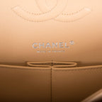 Chanel Beige Quilted Caviar Medium Classic Double Flap Bag Silver Hardware