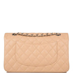 Chanel Beige Quilted Caviar Medium Classic Double Flap Bag Silver Hardware