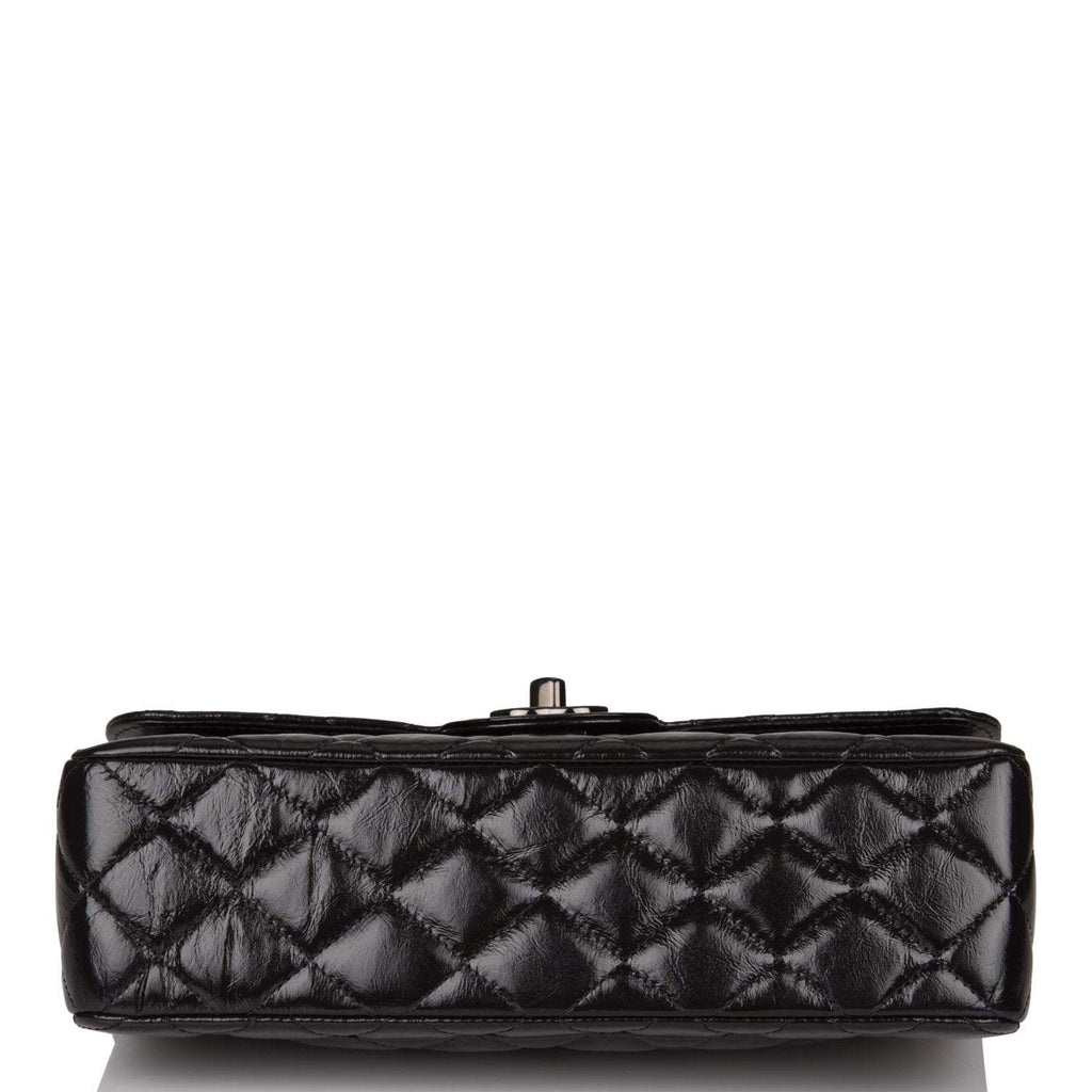 Chanel Small Classic Double Flap Shiny SO Black Crumpled Calfskin Black Hardware