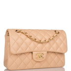 Chanel Small Classic Double Flap Bag Beige Lambskin Gold Hardware