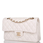 Chanel Small Classic Double Flap White Caviar Light Gold Hardware