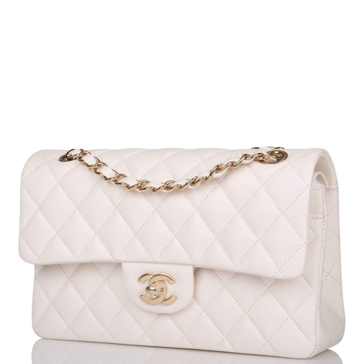 Chanel Small Classic Double Flap White Caviar Light Gold Hardware