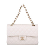 Chanel Small Classic Double Flap White Caviar Light Gold Hardware