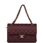 Chanel Burgundy Quilted Caviar Small Classic Double Flap Bag Light Gold Hardware