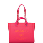 Chanel Neon Pink and Orange Mixed Fibers Large Deauville Shopping Bag Silver Hardware