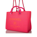 Chanel Neon Pink and Orange Mixed Fibers Large Deauville Shopping Bag Silver Hardware