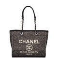Chanel Small Deauville Shopping Bag Black Wool Silver Hardware