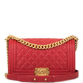 Chanel Red Quilted Caviar Medium Boy Bag Antique Gold Hardware
