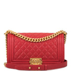 Chanel Red Quilted Caviar Medium Boy Bag Antique Gold Hardware