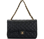 Chanel Black Quilted Caviar Jumbo Classic Double Flap Bag Gold Hardware