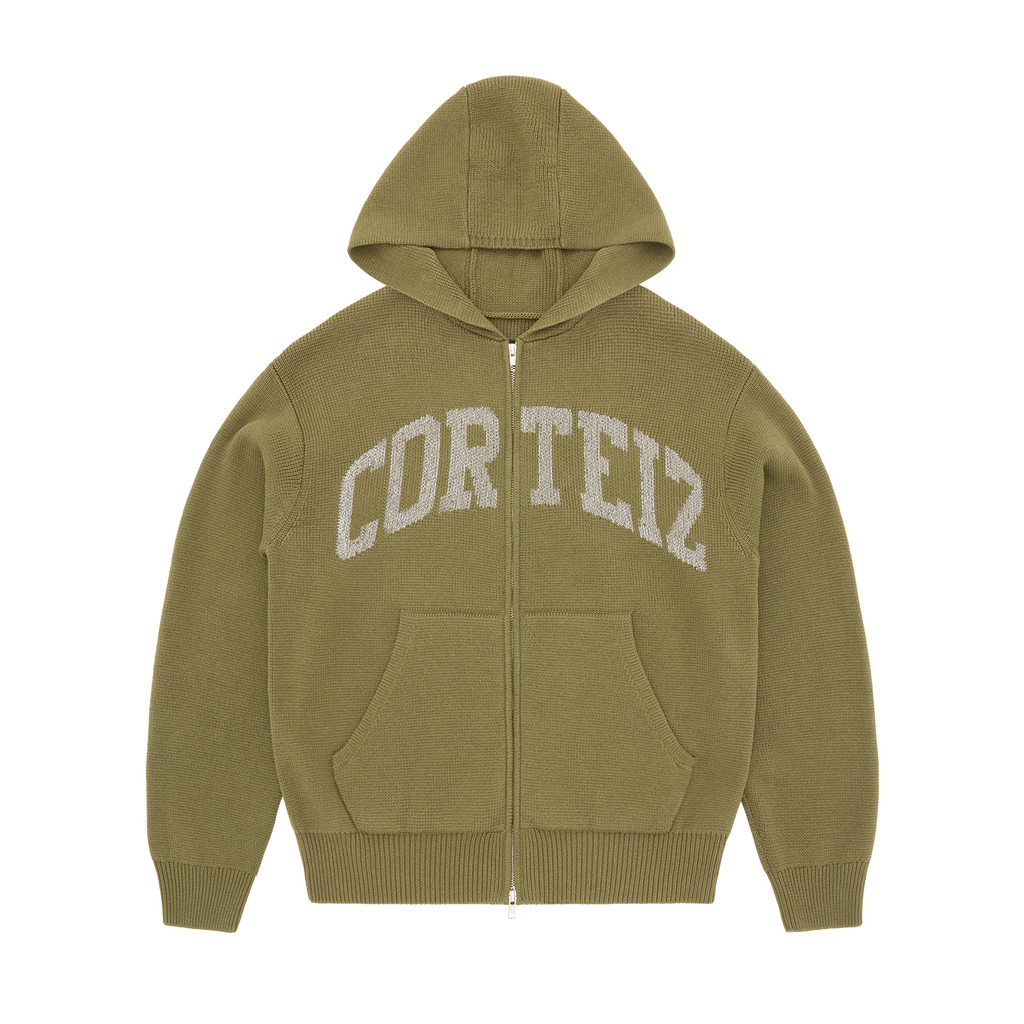 Corteiz 3M College Knit Zip Hoodie - Olive