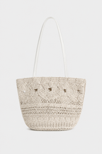 Bags End Ivory Woven Cut Out Shoulder Tote Bag