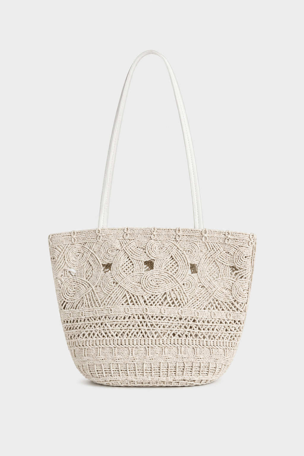 Bags End Ivory Woven Cut Out Shoulder Tote Bag