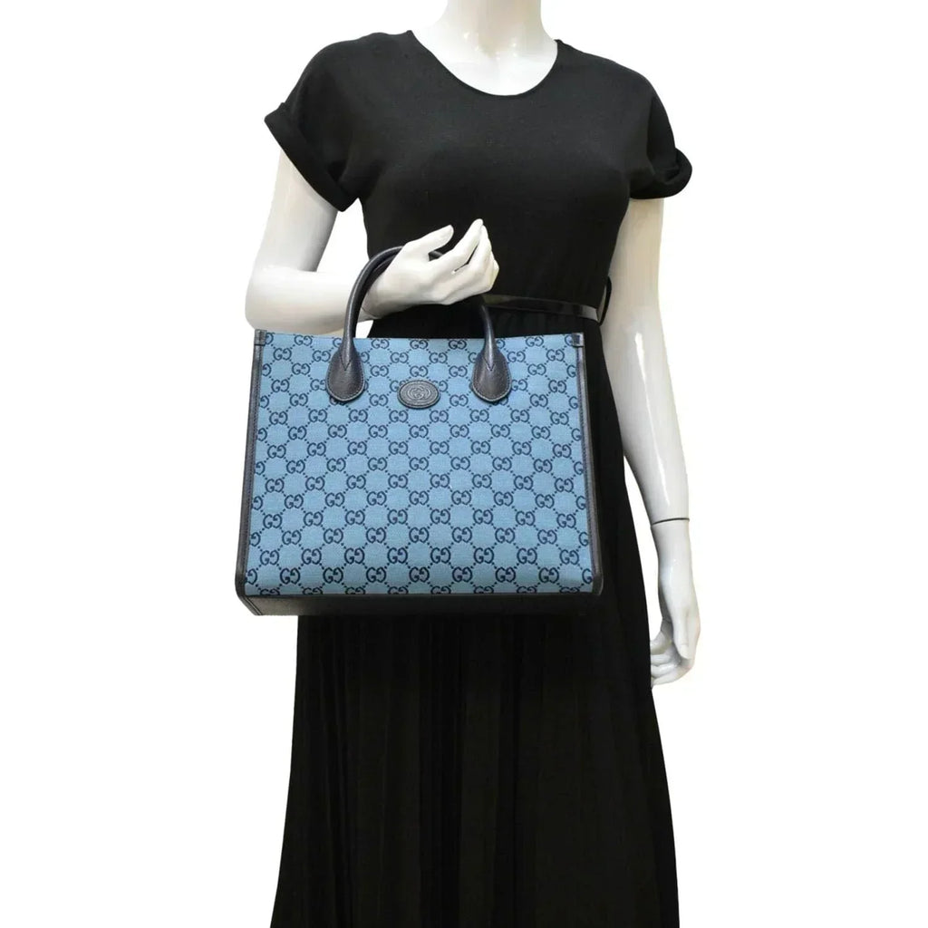 Gucci Calfskin Retro Tote Bag - Blue in Blue - detail view 6 showing the bag's shape, finish and visible design details.