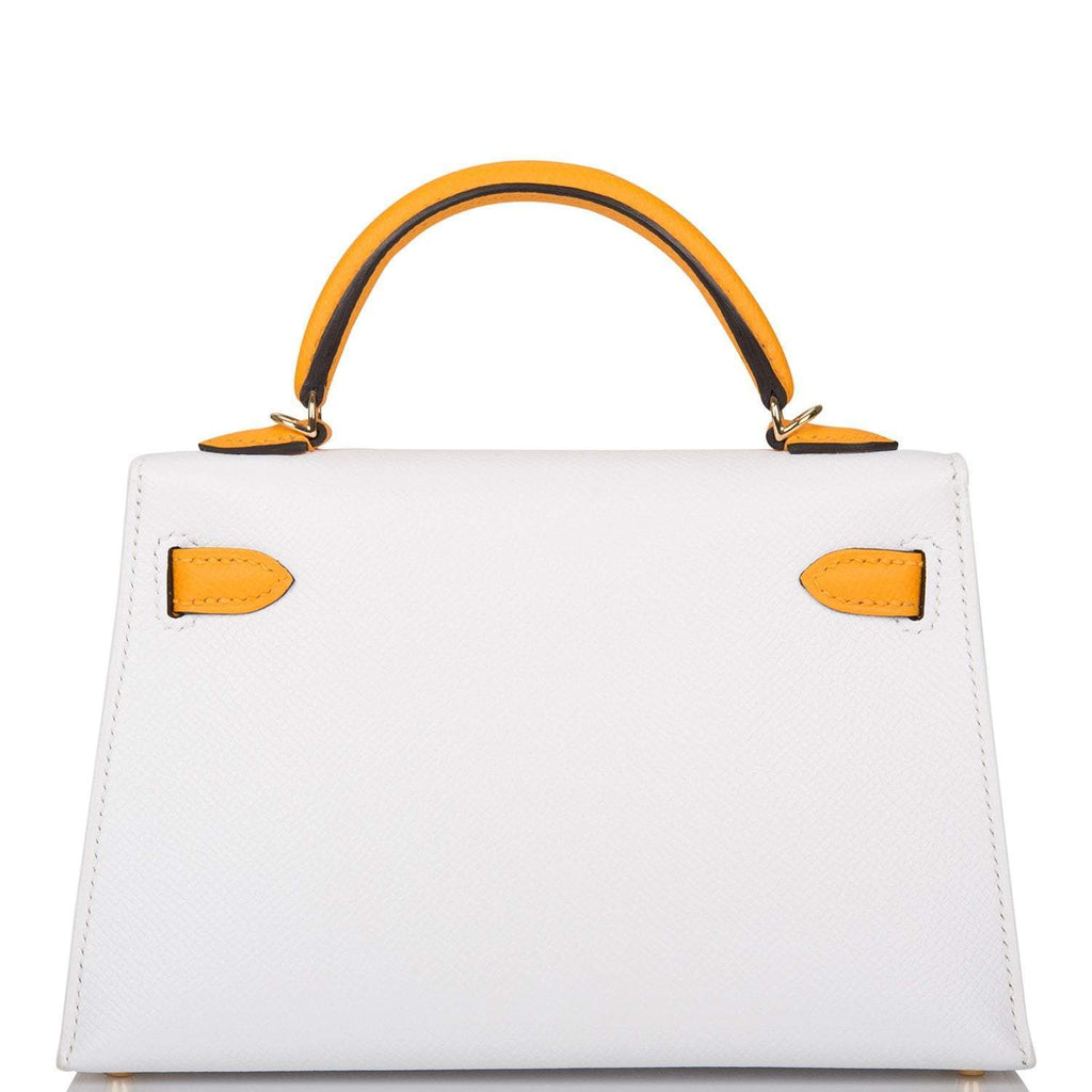Hermes Horseshoe Stamp (HSS) White and Jaune D'Or Epsom Sellier Kelly 20cm with Permabrass Hardware