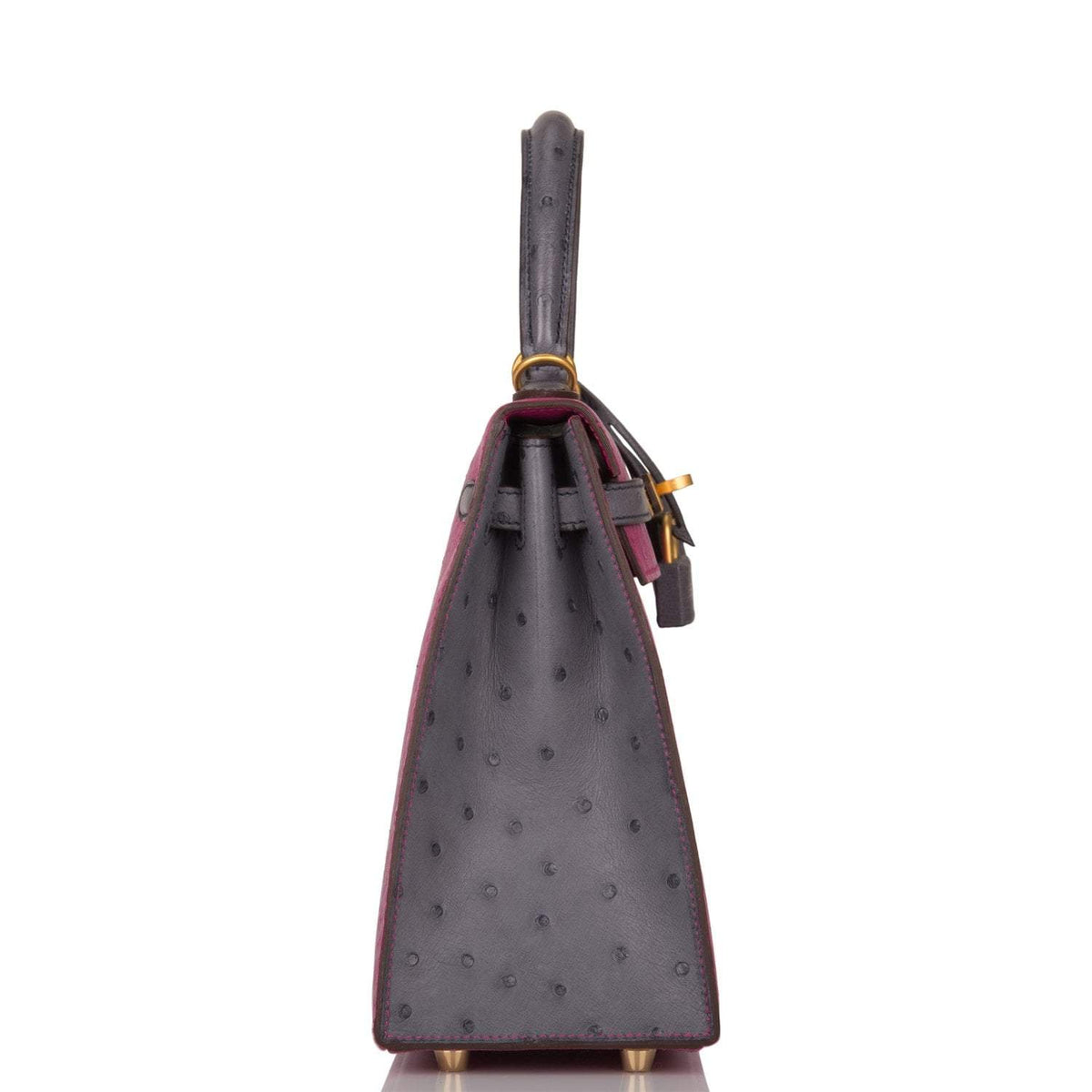 Hermes Horseshoe Stamp HSS Bi-Color Rose Pourpre Gris Agate Ostrich Sellier Kelly 25cm Brushed Gold Hardware
