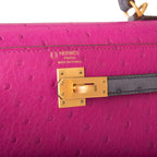 Hermes Horseshoe Stamp HSS Bi-Color Rose Pourpre Gris Agate Ostrich Sellier Kelly 25cm Brushed Gold Hardware