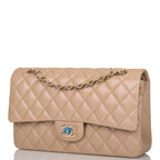 Chanel Dark Beige Iridescent Quilted Caviar Medium Classic Double Flap Bag Light Gold Hardware