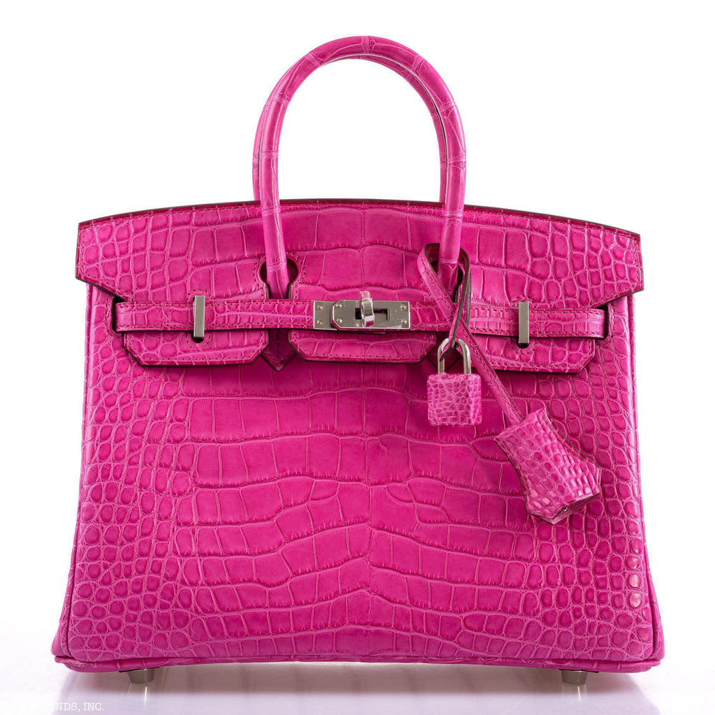 Hermes Birkin 25 Rose Shocking Matte Alligator Palladium Hardware- 2020,Y - hardware detail