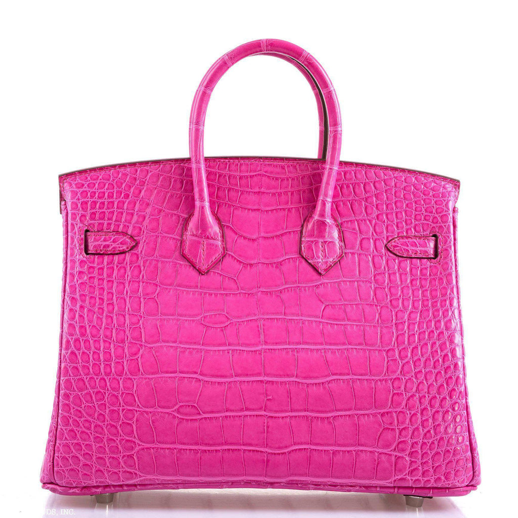 Hermes Birkin 25 Rose Shocking Matte Alligator Palladium Hardware- 2020,Y - hardware detail