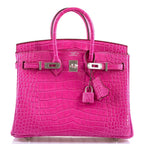 Hermes Birkin 25 Rose Shocking Matte Alligator Palladium Hardware- 2020,Y - hardware detail