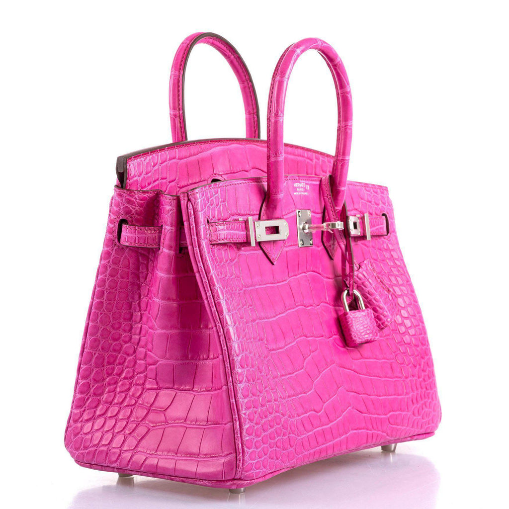 Hermes Birkin 25 Rose Shocking Matte Alligator Palladium Hardware- 2020,Y - hardware detail