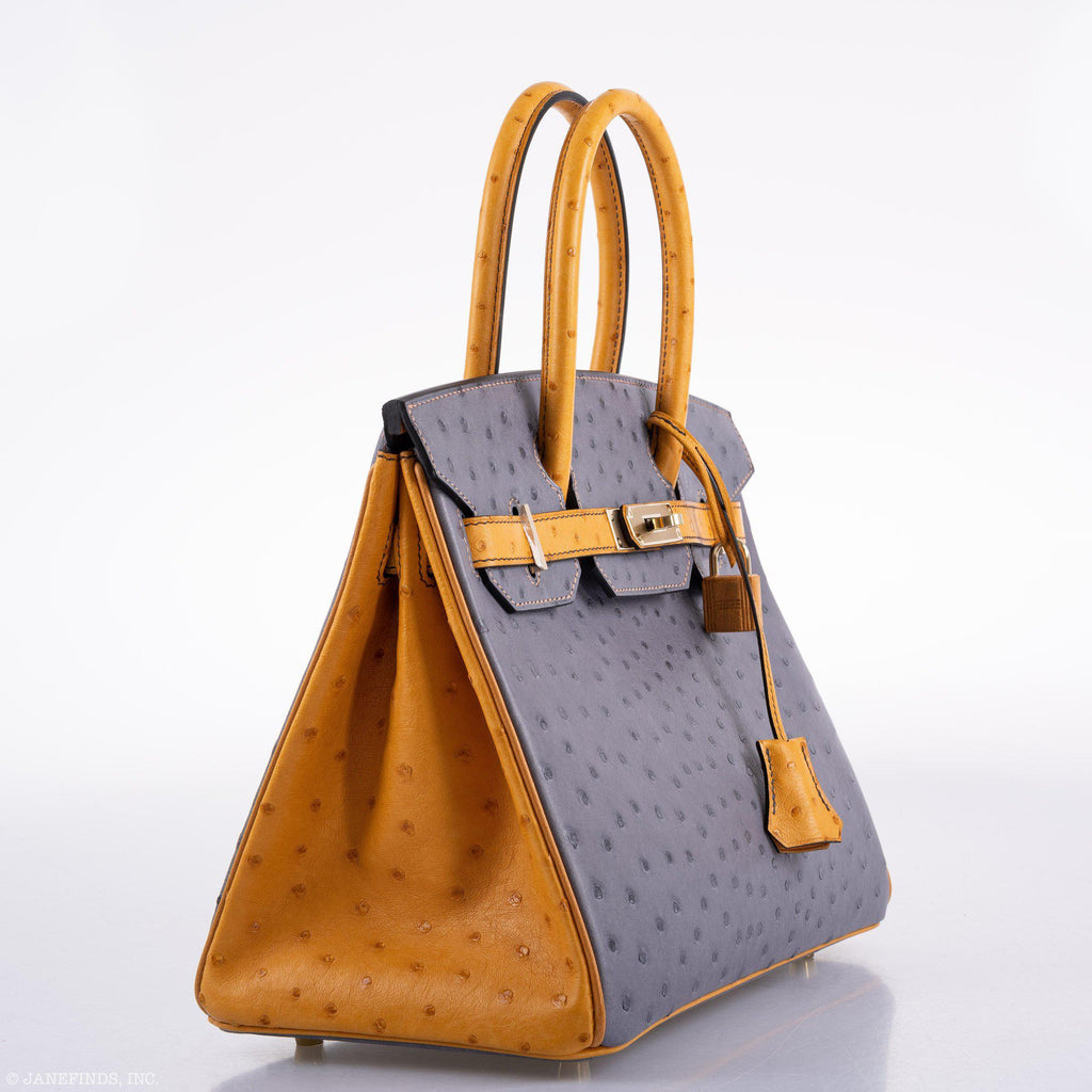 Hermes Birkin 30 HSS Gris Agate & Saffron Ostrich Gold Hardware - 2020, Y - hardware detail