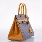Hermes Birkin 30 HSS Gris Agate & Saffron Ostrich Gold Hardware - 2020, Y - hardware detail