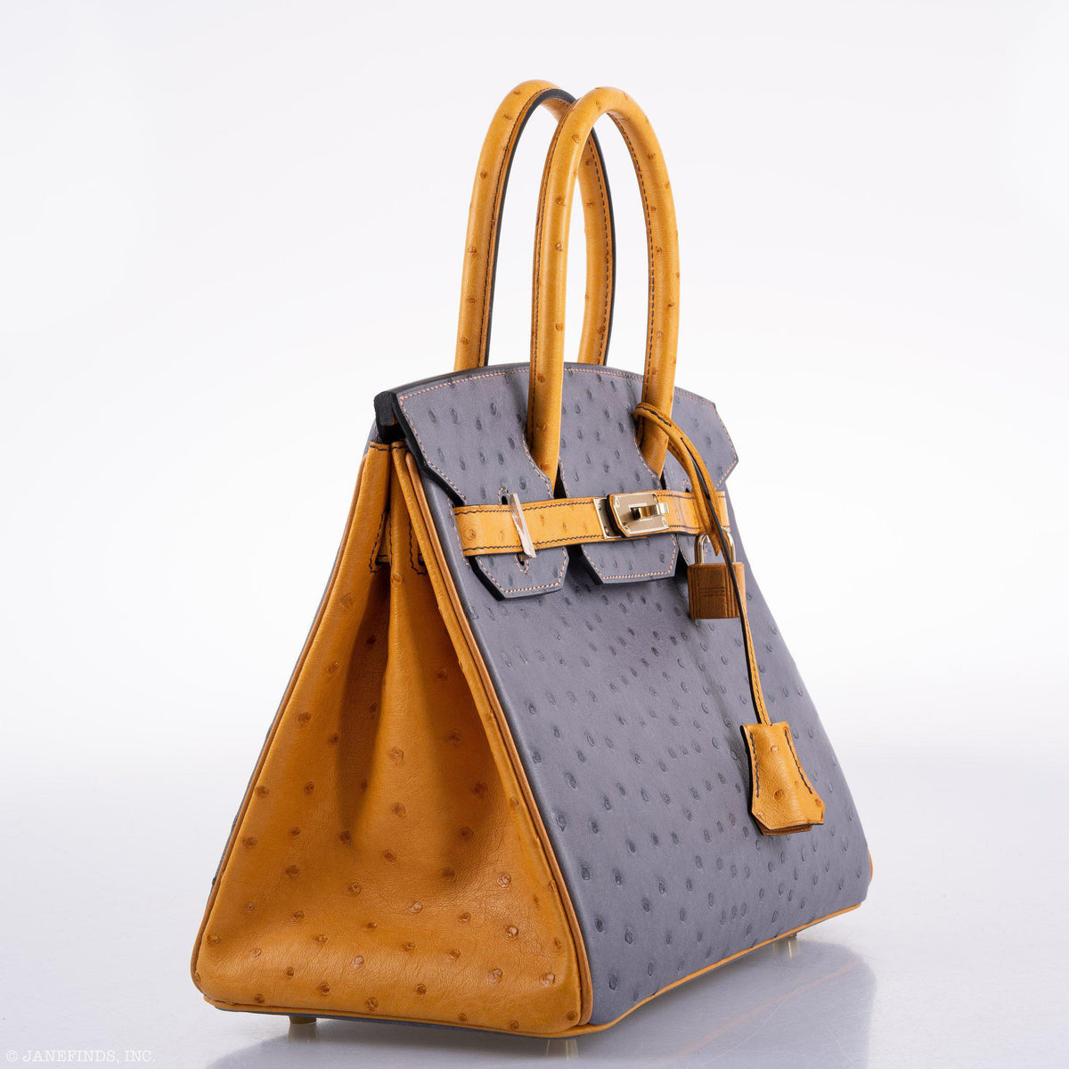 Hermes Birkin 30 HSS Gris Agate & Saffron Ostrich Gold Hardware - 2020, Y - hardware detail