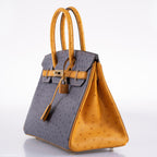 Hermes Birkin 30 HSS Gris Agate & Saffron Ostrich Gold Hardware - 2020, Y - hardware detail