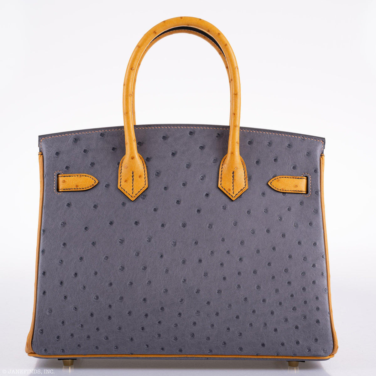 Hermes Birkin 30 HSS Gris Agate & Saffron Ostrich Gold Hardware - 2020, Y - hardware detail