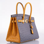 Hermes Birkin 30 HSS Gris Agate & Saffron Ostrich Gold Hardware - 2020, Y - hardware detail