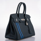 Hermes Birkin 30 Officier Vert Cyprès Togo & Bleu Zellige Stripe & Lining Palladium Hardware - 2018, C - interior detail