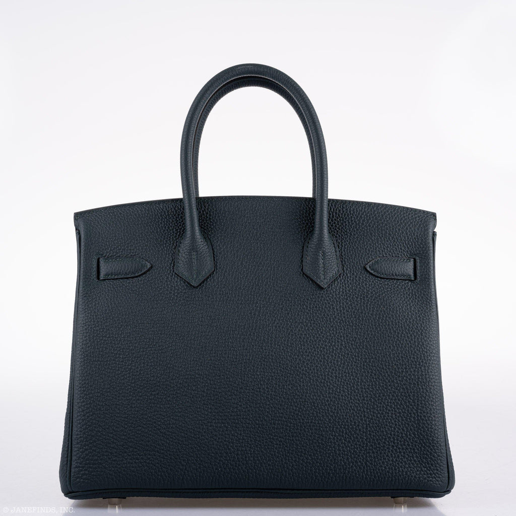 Hermes Birkin 30 Officier Vert Cyprès Togo & Bleu Zellige Stripe & Lining Palladium Hardware - 2018, C - interior detail