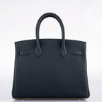 Hermes Birkin 30 Officier Vert Cyprès Togo & Bleu Zellige Stripe & Lining Palladium Hardware - 2018, C - interior detail