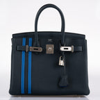 Hermes Birkin 30 Officier Vert Cyprès Togo & Bleu Zellige Stripe & Lining Palladium Hardware - 2018, C - interior detail