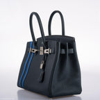 Hermes Birkin 30 Officier Vert Cyprès Togo & Bleu Zellige Stripe & Lining Palladium Hardware - 2018, C - interior detail