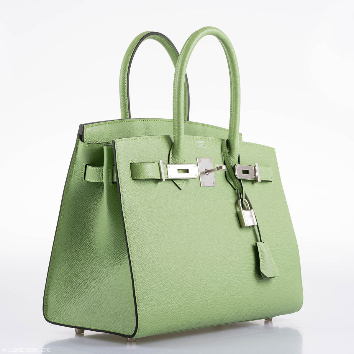 Hermes Birkin 30 Sellier Vert Criquet Madame Grain Palladium Hardware - 2020, Y - hardware detail