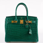 Hermes Birkin 30 Vert Emerald Niloticus Crocodile Gold Hardware - 2019, D - hardware detail