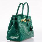 Hermes Birkin 30 Vert Emerald Niloticus Crocodile Gold Hardware - 2019, D - hardware detail