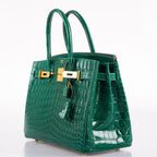 Hermes Birkin 30 Vert Emerald Niloticus Crocodile Gold Hardware - 2019, D - hardware detail