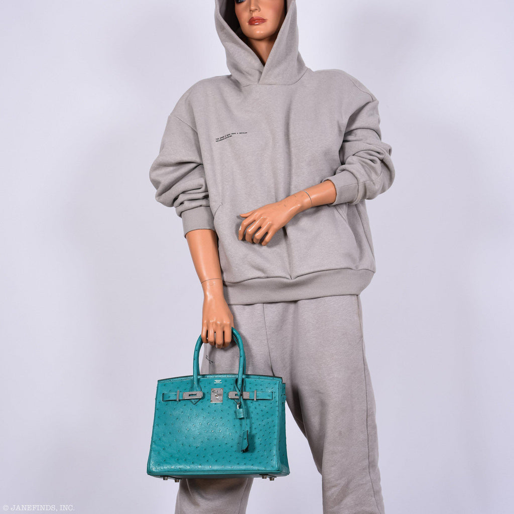 Hermes Birkin 30 Vert Verone Ostrich Palladium Hardware - 2020, Y - hardware detail