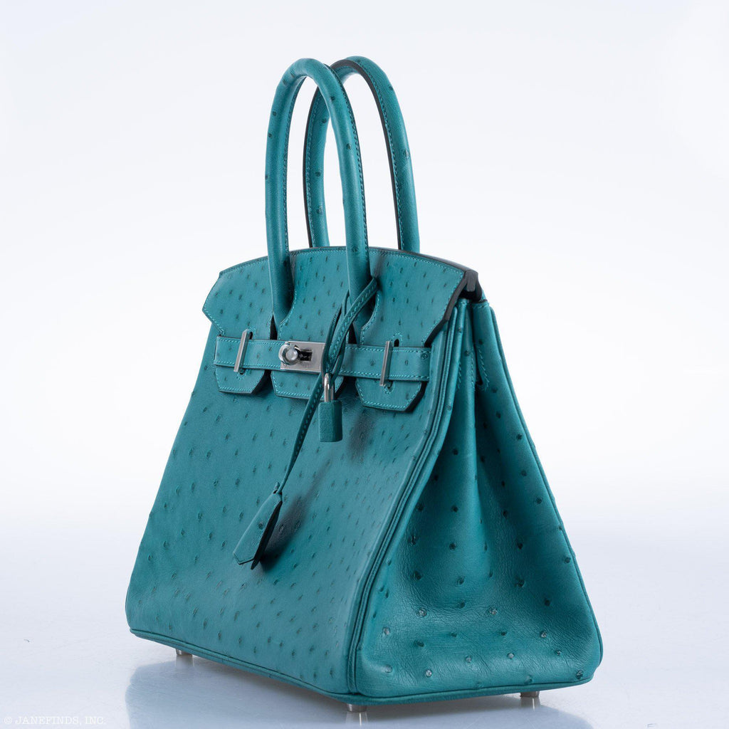 Hermes Birkin 30 Vert Verone Ostrich Palladium Hardware - 2020, Y - hardware detail