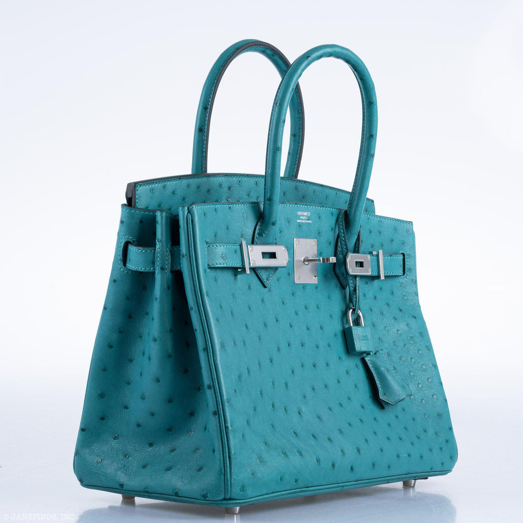 Hermes Birkin 30 Vert Verone Ostrich Palladium Hardware - 2020, Y - hardware detail