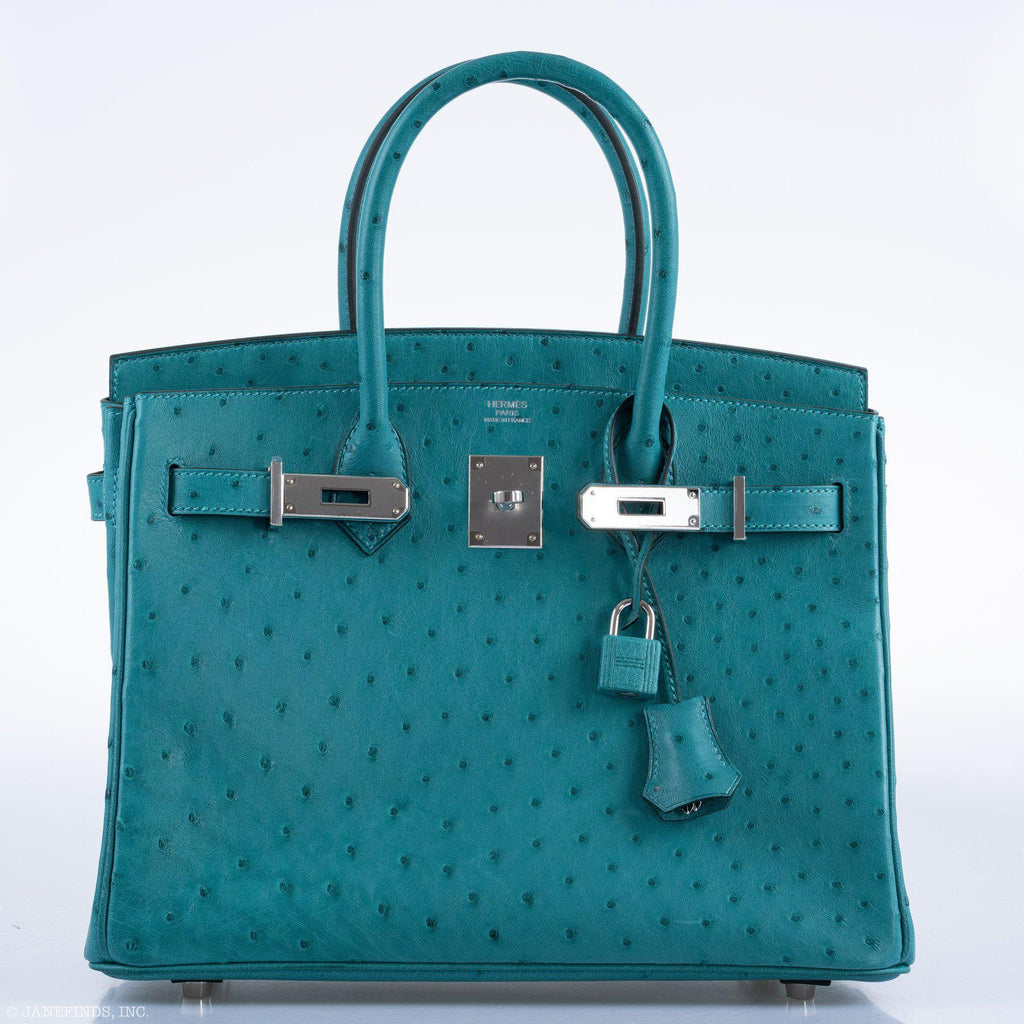 Hermes Birkin 30 Vert Verone Ostrich Palladium Hardware - 2020, Y - hardware detail