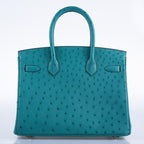 Hermes Birkin 30 Vert Verone Ostrich Palladium Hardware - 2020, Y - hardware detail