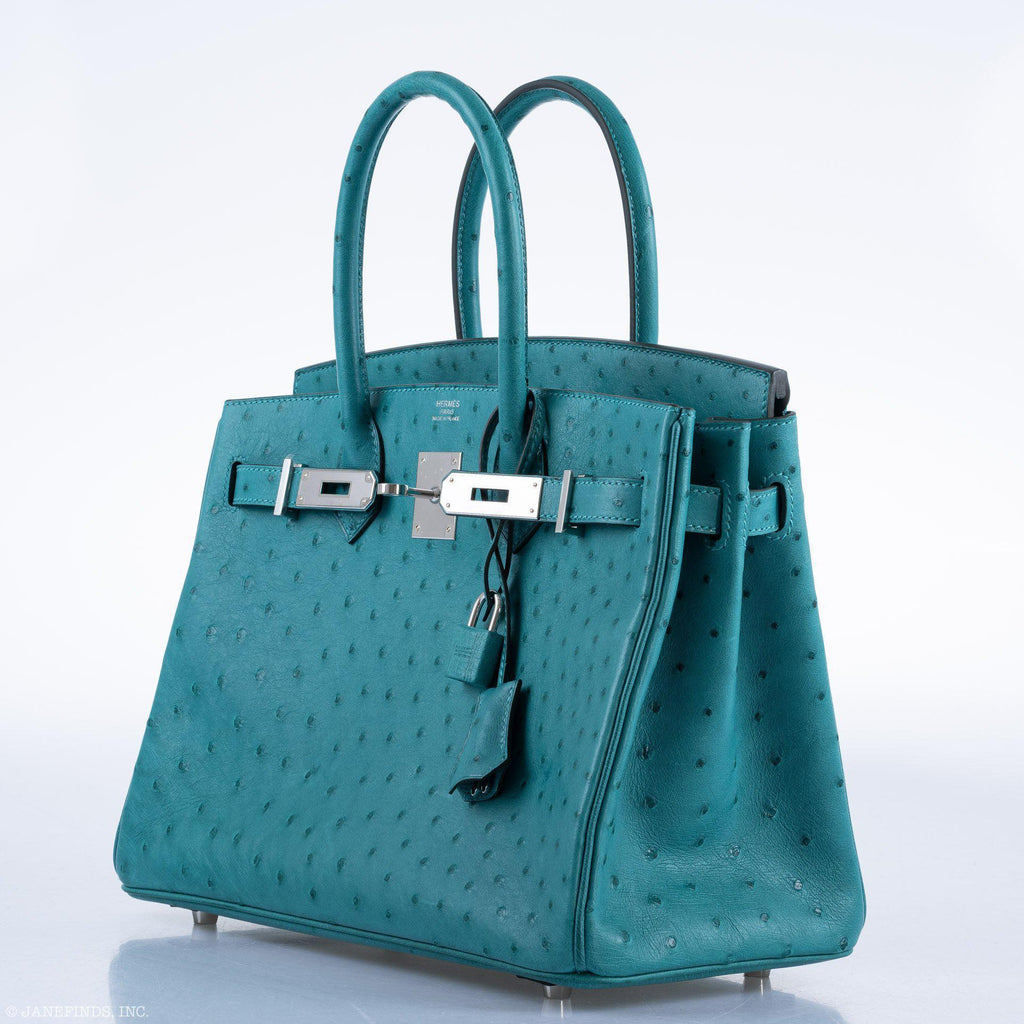 Hermes Birkin 30 Vert Verone Ostrich Palladium Hardware - 2020, Y - hardware detail